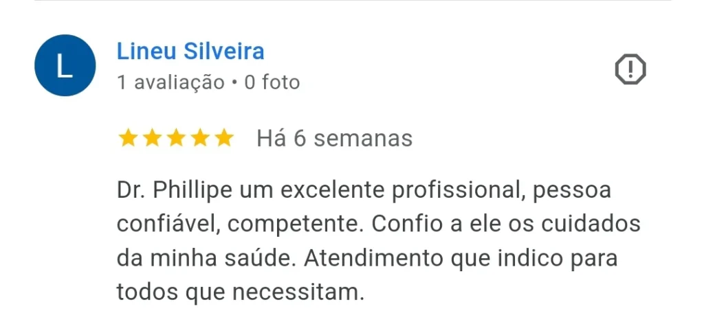 Depoimento destacando a confiança e competência do Dr. Phillipe no cuidado com a saúde urológica